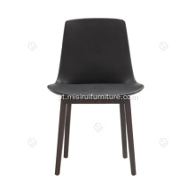 Cadeira de jantar sem braço de couro genuíno preto